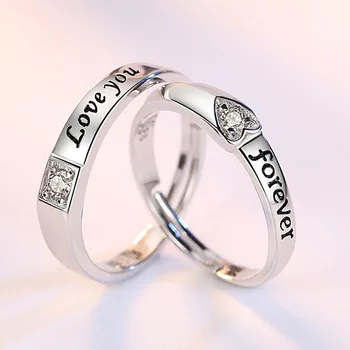 Свадебное Открытое кольцо для пары из меди, Посеребренный Кристалл, Ювелирные изделия для пальцев с возможностью изменения размера, Подарок на День Святого Валентина Оптом