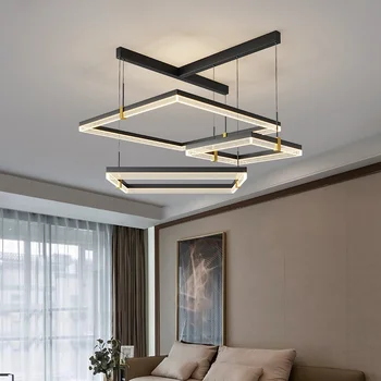 Светодиодная люстра в скандинавском минималистичном стиле для гостиной, простой современный геометрический квадратный Атмосферный свет, Роскошные Основные светильники с регулируемой яркостью