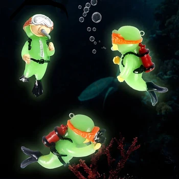 Светящийся зеленый мини-дайвер, имитирующий плавающего лягушонка Каваи для аквариумных украшений, украшения для аквариума, аксессуары для аквариума