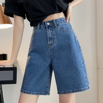 Стильные женские прямые джинсовые шорты BGTEEVER с высокой талией, весна-лето, свободные карманы, широкие джинсовые шорты для женщин