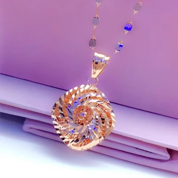фиолетовое золото 585 пробы, новая блестящая подвеска в виде геометрического цветка, модное ожерелье из розового золота 14 карат для женщин, изысканные свадебные украшения