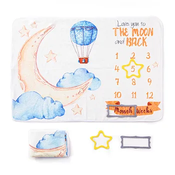 Фланелевое одеяло для фотосъемки новорожденных 75x100 Реквизит для фотосъемки Луна, Звезда, Солнце, Веха, обложка для фотографии, одеяла на день рождения, месяц рождения