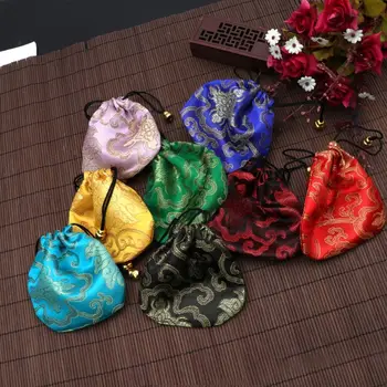 Шелковый парчовый мешочек для ювелирных изделий Подарочные пакеты на шнурке Кошелек для монет Вышитый пакет для конфет и шоколада для свадебных сувениров