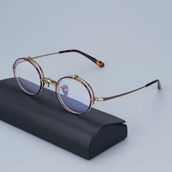 Японский бренд KAMEMEN для мужчин, круглые черные очки в оправе из чистого титана с откидной крышкой, очки для близорукости в литературном стиле